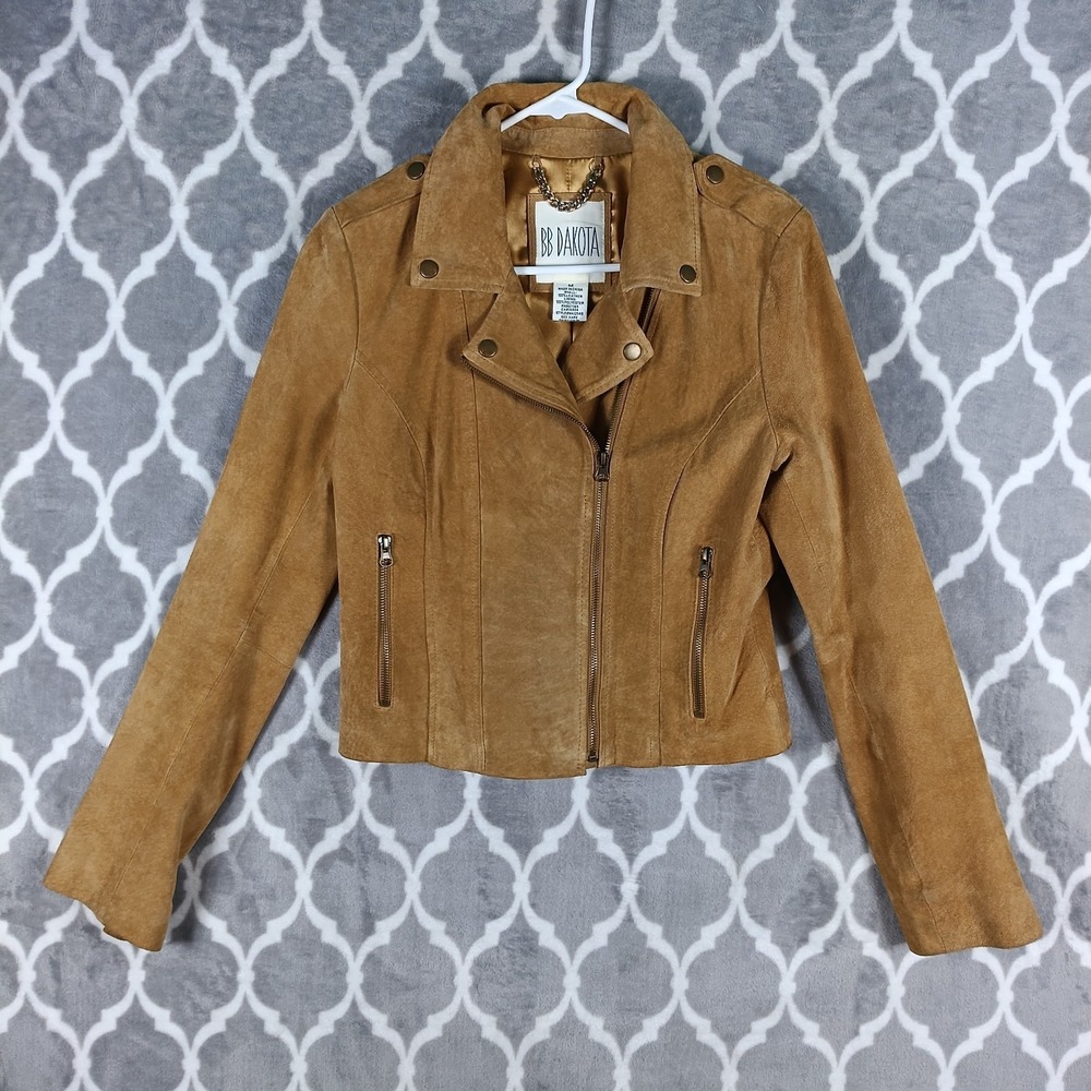 BB Dakota Suede Leather Jacket Women Medium Brown Moto Biker Cowgirl Western